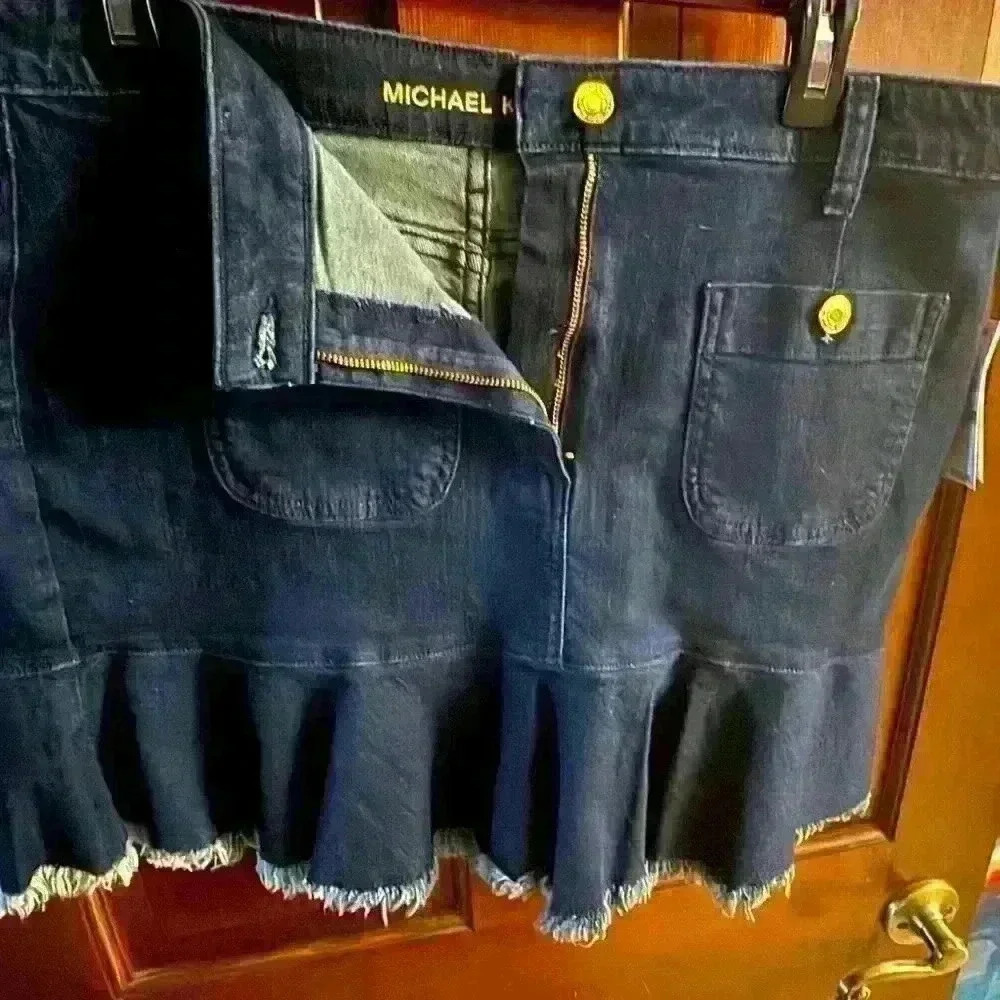 Chic Michael Kors Denim Skirt with Frayed Hem- NWT
